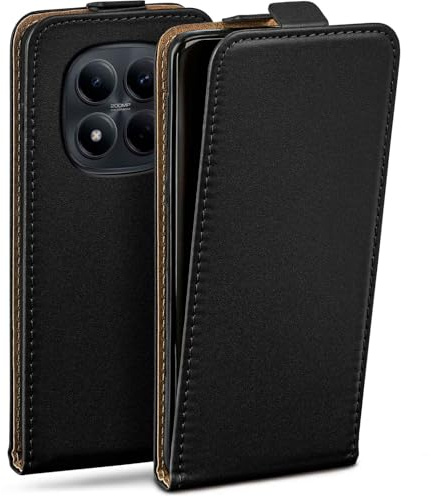 moex Flip Case für Redmi Note 15 Pro (4G) Hülle klappbar mit 360 Grad Schutz, Handyhülle mit Displayschutz, PU Leder Handytasche Lederhülle, Flip Case Cover Klapphülle, Schwarz