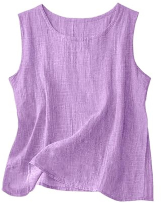 Generico Canottiera Donna Cotone Lino Canotta Estiva Senza Maniche Top Elegante Donna Girocollo Blusa Curvy Spalla Larga Tinta Unita Canotte Estive Taglie Forti Magliette Tank Top