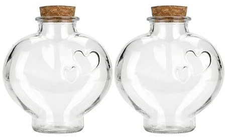 HMETOL 2pcs Clear Large Heart Shaped Glass Jars with Cork Stoppers | Thickened glass. Wedding sand ceremony keepsakes. 360° clear view. Natural cork seal. Heart Shaped 13.7cm x 13.7cm x 14.6cm