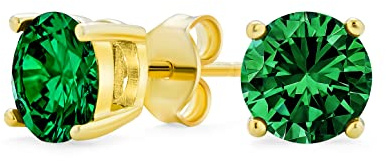 Boucles D'Oreilles CZ Vertes Coupe Brillante Solitaire Plaqué Or Jaune Argent Sterling .925 Émeraude Simulée AAA Cz