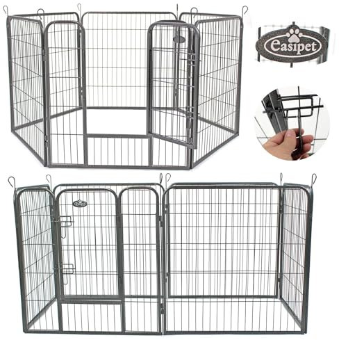 Easipet Heavy Duty Metal Pet Playpen 6 Panel Dog Run Enclosure with Door, Medium Size 80 cm High