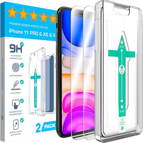 XeloTech für iPhone iPhone 11 Pro, iPhone Xs/X für Panzerglas, TOP Bruchsicherheit Folie, Schutzfolie 9H+ Schutzglas [Auto-Installation] Anti-Fingerabdruck, 2 Stück