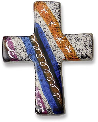 Christliche Geschenkideen °° Speckstein-Kreuz Handschmeichler handbemalt (Blau-Grau)