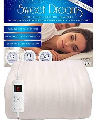 Sweet Dreams Electric Blanket Single Bed Size 107 x 203 x 40cm, Fully Fitted Machine Washable Heated Mattress Under Cover Underblanket with Elasticated Skirt, Overheat Protection (Single)