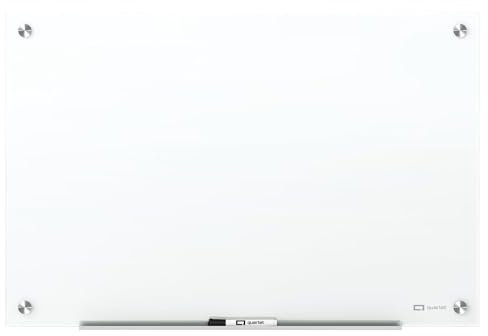 Quartet Whiteboard, trocken abwischbare Glasplatte, magnetisch, 90 x 50 cm, brillantes weißes Glas, rahmenlose Montage, Zubehörablage, 1 trocken abwischbarer Marker und 2 Glasplattenmagnete (G23624W)