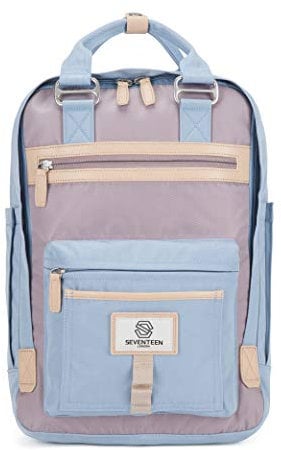 SEVENTEEN LONDON – 12L Laptop-Rucksack für Damen 13 Zoll Mädchen Jungen Schulrucksack Wasserabweisendes Nylon Tagesrucksack in Hellblau & Lila für Universität/Reisen/Herren – 'Wimbledon'
