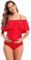 SHEKINI Maillot de Bain Femme Maternité Une pièce à Volants et Épaules Dénudées Bikinis 1 pièce Grossesse Enceintes Élégant Chic pour Femmes de Plage （XXL, Rouge）