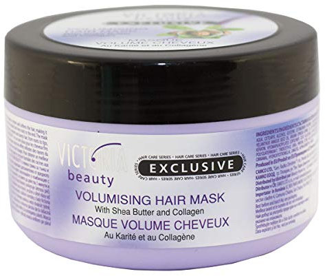 Victoria Beauty – Haarmaske für mehr Volumen – Haarpflege mit Sheabutter und Kollagen - stimuliert die Vitalfunktionen und repariert die beschädigten Haare – 350ml