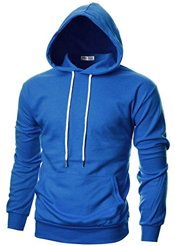 Ohoo Herren-Kapuzenpullover mit schmaler Passform, langärmelig, leicht, Baumwollmischung, mit Kanga-Tasche, Dcf010-blue, Large Hoch