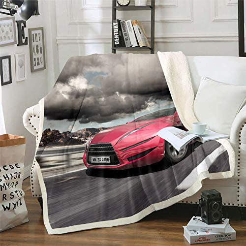 Coperta sportiva per auto fuzzy in pile per sport estremi coperta rossa in sherpa coperta per divano da uomo moderna automobile decorazione da competizione coperta singola 127 x 1524 cm reversibile