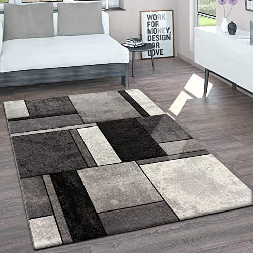 Paco Home Teppich Wohnzimmer Kurzflor Vintage Handgearbeiteter Konturenschnitt 3D Optik Meliert, Grösse:80x150 cm, Farbe:Grau