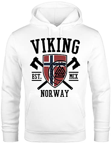 Neverless® Hoodie Herren Viking Norway Norwegen Flagge Wikinger nordisch Kapuzen-Pullover Männer Fashion Streetstyle weiß XXL