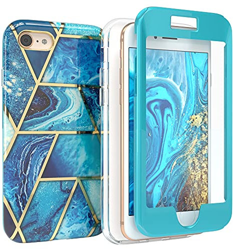 EAZY CASE 360 Grad Hülle kompatibel mit iPhone SE (2022/2020) / iPhone 8/7 mit Kameraschutz, Premium Full Cover, Case mit Displayschutz, Schutzhülle, Handyhülle, Komplett-Schutz Cover, Blau