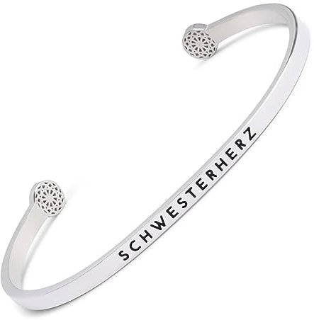 SIMPLE PLEDGE | Schwesterherz Armreif | Armband Damen mit Gravur in Silber, Gold, Roségold | Perfekt als Schmuck Geschenk | Schwarze Gravur
