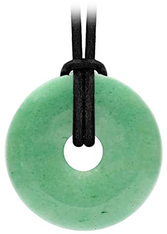 Kaltner Präsente Edelstein Halskette mit Anhänger/Aventurin Grün/Lederband mit Donut Anhänger/Hochwertiger Edelsteinanhänger mit Lederkette/Ø Edelsteindonut 40 mm