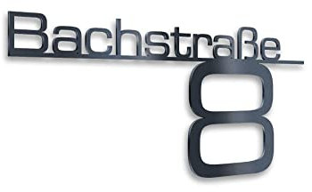 Metzler Hausnummer Anthrazit, individueller Schriftzug Edelstahl, Hausnummernschild, Straßenschild, Wunschstraßenname und Hausnummer, RAL7016, Rostfrei & Wetterfest, Made in Germany, Länge:1200 mm