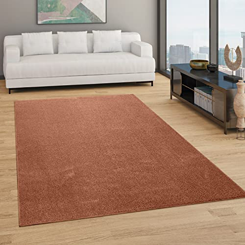Paco Home Teppich Wohnzimmer Schlafzimmer Esszimmer Kurzflor Moderne Optik Einfarbig Pastell, Grösse:160x220 cm, Farbe:Kupfer