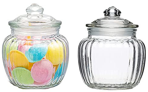2 Stück Bonbongläser, Glasbehälter, Vorratsgläser 2er Set, Glas Vintage Vorratsgläser, 650 ml | Luftdichte Deckel mit Dichtung, für Lebensmittel in Küche, Hochzeit Candy Bar Zubehör, V182-storage jar