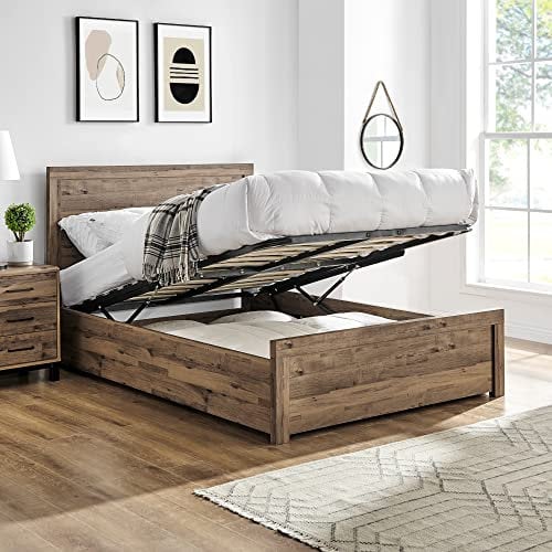 happybeds Ottoman Bed, Rodley Oak Wooden Ottoman Storage Bed in 2 Sizes and 4 Mattress Options (4FT6 - Frame Only, Oak)