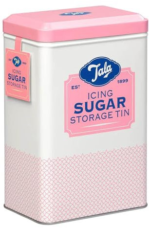 Tala Originals Metal Pink and Cream Nostalgic Design Storage Tin, 18.5x18.5x19 cm | Holds a Full Bag of Icing Sugar | Stylish Kitchen Storage