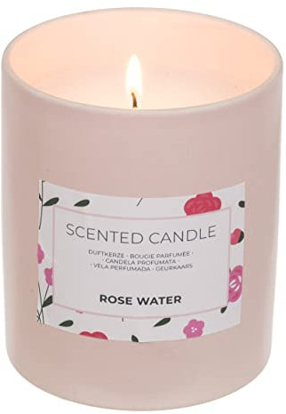 Bougie parfumée dans un pot en céramique - Diamètre : 8,5 x 10 cm - Bougie chauffe-plat comme cadeau et pour la décoration - Durée de combustion : environ 38 heures (rose Water - rose)