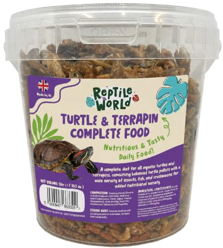 Reptile World Turtle and Terrapin Complete Food 1ltr Tub (240g) | Floating Blend with Pellets, Insects & Fish
