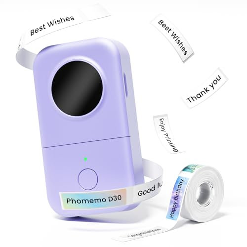 Phomemo D30 Label Maker, Bluetooth Label Maker Machine with Tape, Portable Thermal Label Printer,Sticker Printer For Home Office Kitchen Organizing, Compatible With Smartphones and Tablets - Violet