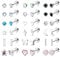 LOLIAS 18 Pairs Surgical Stainless Steel Stud Earrings - Men & Women 20G Cartilage Studs, Cross, Moon, Star, Small, Gold Screw Flat Back Ear Piercing Studs Set