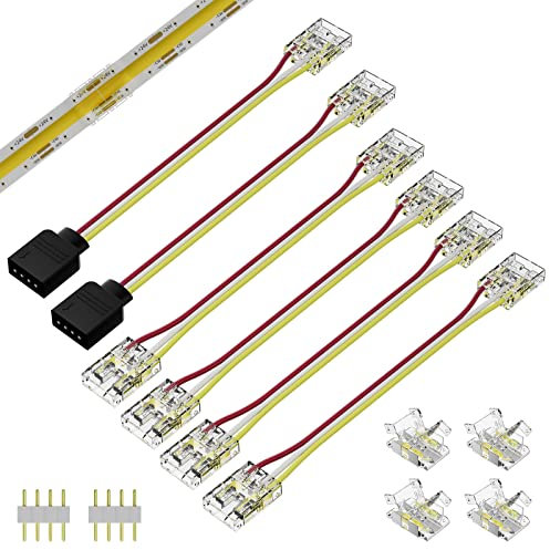 PAUTIX CCT COB LED Streifen Licht Steckverbinder Set für 4Pin10mm Breite CCT Abstimmbarer Cob LED Streifen,4 Stück transparente lückenlose Mittelstecker und 4 Stück Dual-End-Verlängerungsdrähte 10cm