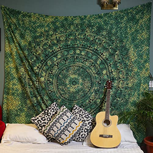 Craft Trade Mandala Grün Wandteppich Indische Wandtuch Tapestry Wandbehang Boho Wandteppiche für Heimdeko Wohnzimmer und Schlafzimmer - 213 x 228 cm