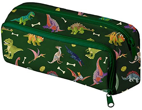 Mäppchen Federtasche 3 Fach Bunte Federmäppchen Schüleretui Stiftemappe mit Reißverschlüssen Netztaschen und Gummiband Stiftehalter Dinos [152]