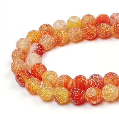 MJDCB Natural Round Stone Beads 12mm Orange Burst Agate Loose Gemstone Beads for Jewelry Making Bracelet Necklace 30pcs