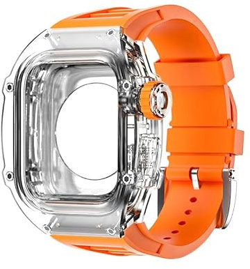 Korlexchi Uhrenarmband und Uhrengehäuse für Apple Watch Serie 8 7 6 5 4 SE, Armbänder aus Fluorkautschuk und Watch Hülle aus Kunstharz für iWatch für Herren 44mm 45mm(45 mm für 7, Orange)
