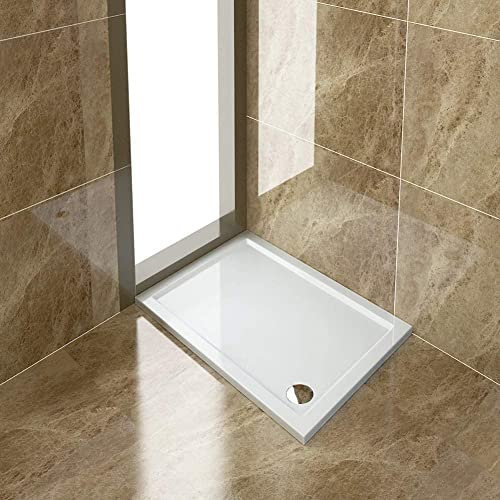 ELEGANT Rectangular 1200 x 700 x 40mm White Stone Tray for Shower Enclosure Cubicle + Waste Trap