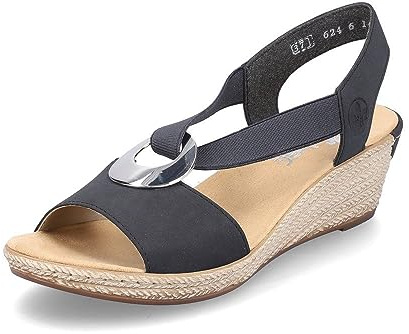 Rieker 624H6 Namur navy wedge heel cushioned insole sling back sandals