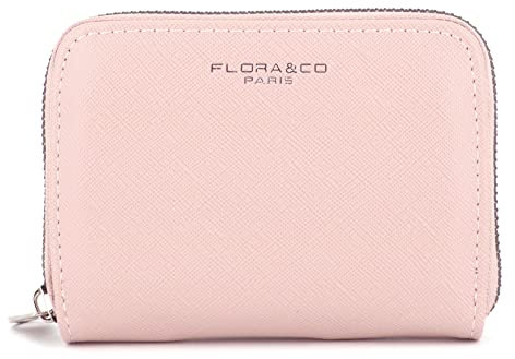 flora & co - Portefeuille Femme Petit Format - Porte-Monnaie Carte Tout-en-Un Court - Similicuir Grainé Zippé - Chic Pratique Léger - Rose