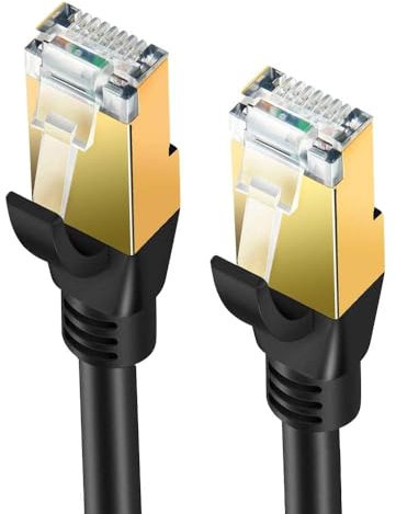 Elfcam® - 8m Câble Ethernet Cat 8, Rond Câble Réseau LAN WAN, Cat8 SFTP 28AWG, 2000Mhz 40Gbps avec Connecteurs RJ45 Haute Qualité, Noir (8M)