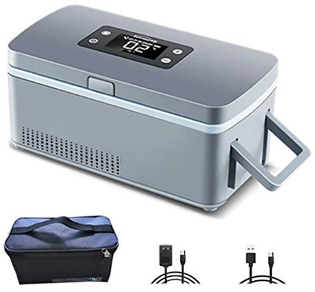 Insulinkühlschrank Insulinkühler mit Lithiumbatterie*2 für Auto, Reisen, Zuhause – tragbarer Autokühlkoffer/kleine Reisebox für Medikamente (Size : A(No Battery))