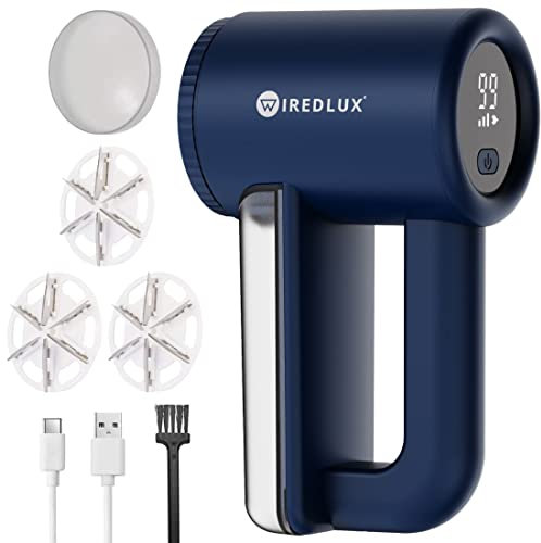 Electric Lint Remover WiredLux - Rechargeable Fabric Shaver Bobble Remover for Clothes & Furniture - Adjustable 3-Speed, 6-Leaf Blade, LED Display, USB Charging - Debobbler with Dual Protection