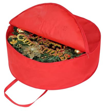 Red Christmas Wreath Storage Bag 61x22cm Decoration Case with Slot Card Dual Zippers and Handles for Xmas Season - 24 Inch