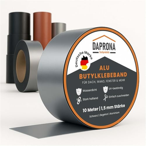 DAPRONA 3x Butylband Panzertape wasserfest 10m x 100mm Alu | Dichtband wasserdicht, Dach Reparatur, Abdichtband wasserfest, Dachrinne abdichten, Wasserdichtes Klebeband