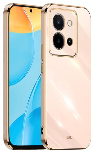 EASSGU Galvanisierter Rahmen Handyhülle für vivo Y36 (6.64 Inches), Weiche TPU Silikon Schutzhülle - Rosa