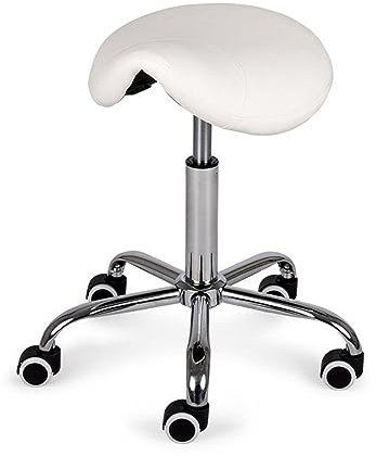 HABYS Rollhocker Lofi, Hocker, Empfangstheke, Sitzhöhenverstellung, Sitzhocker, Arbeitshocker, Bürohocker, Bequemer konturierter Sattelsitz mit 4 cm Schaumstoff (Lofi, White)