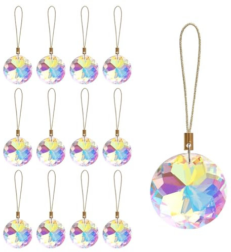 LUMITI 12 Pcs Crystal Glass Christmas Balls Ornaments, 1.18″ Mini Round Prism Flower Xmas Tree Decorations, Hanging Ornament for Wedding Party Home Decor (Crystal AB)