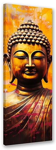 Feeby Wandbilder Zen Orient Buddha 60x150 cm 1 tlg Modern Leinwandbilder Bild auf Leinwand Kunstdruck Wand Bild Wanddeko Design Schlafzimmer Büro Flur Hotel Spa Wohnzimmer Buddhismus Yoga Gelb
