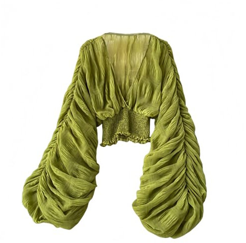 CUTEGAL Bell Sleeve Tops for Women Dressy Tops for Evening Wear Sexy Party Lace Blouses, Green, One Size