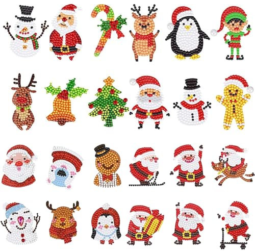 BANTI Diamond Painting Kinder Sticker Weihnachten Diamond Painting Adventskalender Weihnachts Diamant Gemälde Aufkleber Kit 24 Stück Diy Weihnachtsdeko Diy Diamant Painting 5D Malerei Diamontpating