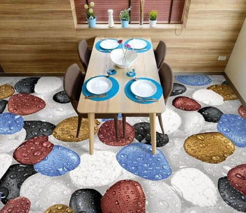 Bodendekorationsposter 3D-Tapete mit weißen Kieselsteinen, 300 x 210 cm Bodenfliesen Aufkleber Wohnzimmer Studie Bodenbelag Tapete, Epoxidharz