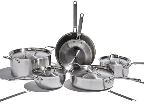 Heritage Steel Eater Series 10 Piece Cookware Set | Made in USA | 5 Ply Fully Clad Stainless Steel Cookware Set | Stay Cool Handle | Induction Ready & Non-Toxic
