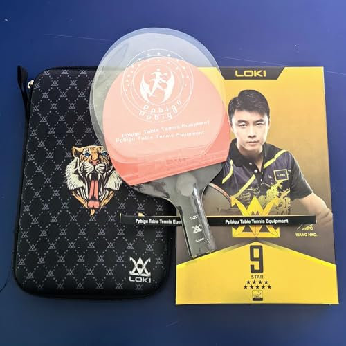 Ppbigu Wanghao Loki 9 Star - Raqueta de tenis de mesa profesional de ping pong con bolsa original, madera de alta adherencia 5 + 2 cuchillas de carbono para juego de ataque en bucle (Shorthandle-CS)
